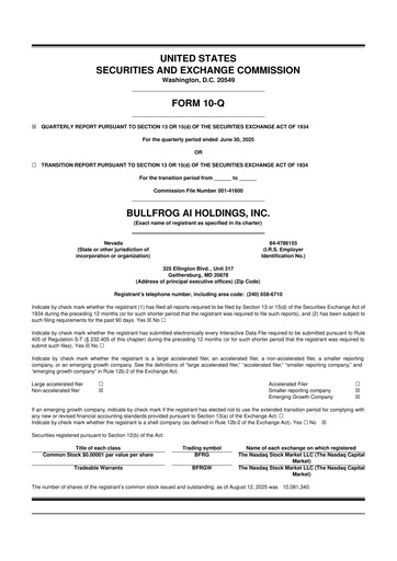 Thumbnail Bullfrog AI  10-Q Quarterly Report FY2025 