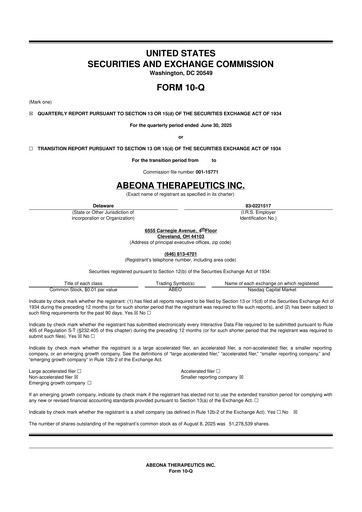 Vorschaubild Abeona Therapeutics
 10-Q Quartalsbericht 2025 