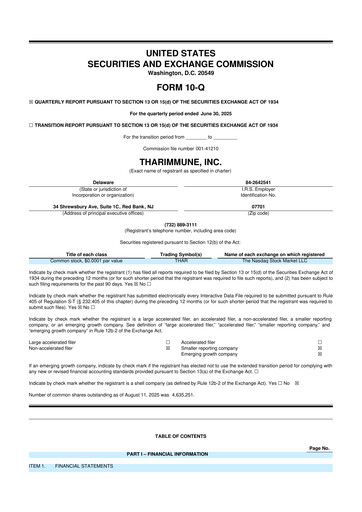 Vorschaubild Tharimmune 10-Q Quartalsbericht 2025 