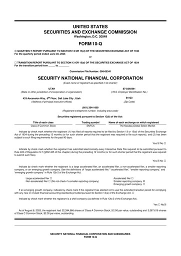 Miniature Security National Financial Corporation 10-Q Rapport trimestriel 2025 