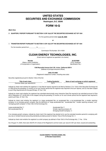 Thumbnail Clean Energy Technologies 10-Q Quarterly Report FY2025 