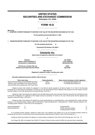 Miniature Celularity 10-Q Rapport trimestriel  