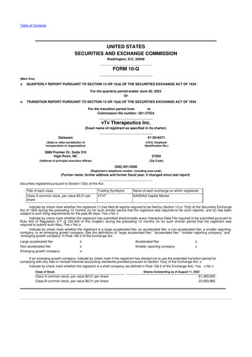 Thumbnail vTv Therapeutics
 10-Q Quarterly Report FY2023 