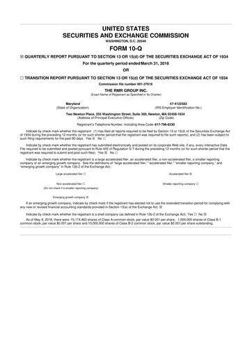 Thumbnail The RMR Group
 10-Q Quarterly Report FY2018 