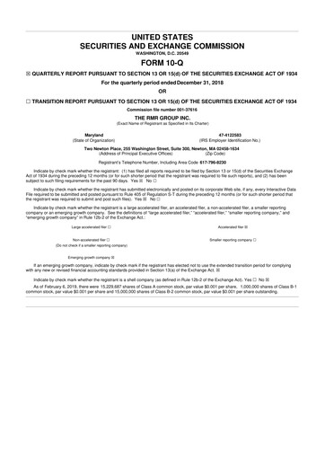 Thumbnail The RMR Group
 10-Q Quarterly Report FY2019 