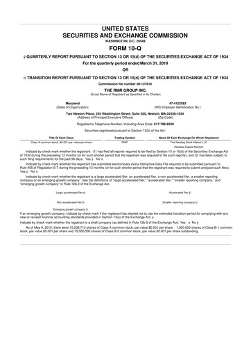 Thumbnail The RMR Group
 10-Q Quarterly Report FY2019 