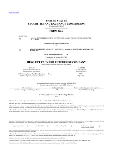 Thumbnail Hewlett Packard Enterprise 10-K Annual Report 2020