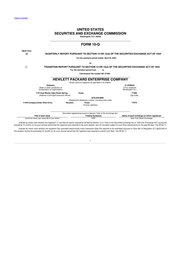 Thumbnail Hewlett Packard Enterprise 10-Q Quarterly Report FY2022 