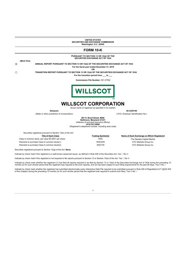 Thumbnail WillScot 10-K Annual Report 2019