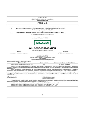 Vorschaubild WillScot 10-Q Quartalsbericht 2020 