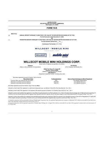 Thumbnail WillScot 10-K Annual Report 2020