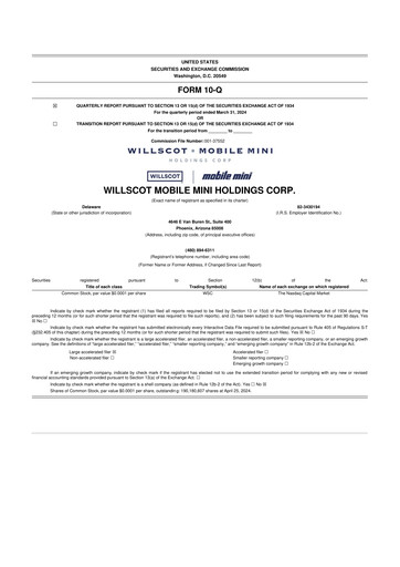 Vorschaubild WillScot 10-Q Quartalsbericht 2024 