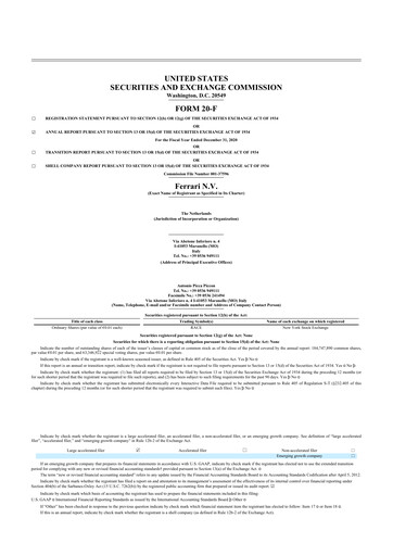 Thumbnail Ferrari 20-F Annual Report 2020