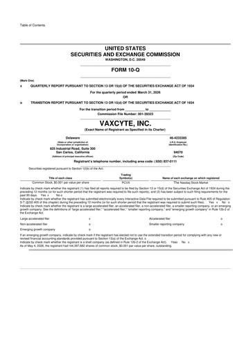 Thumbnail Vaxcyte
 10-Q Quarterly Report FY 