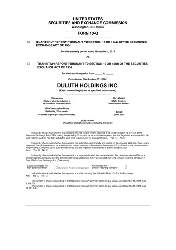 Thumbnail Duluth Holdings 10-Q Quarterly Report FY2015 