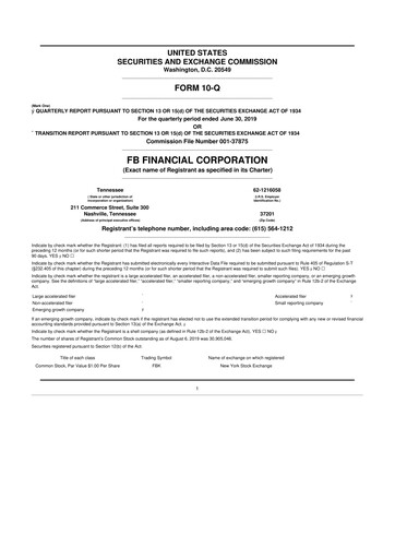 Vorschaubild FB Financial 10-Q Quartalsbericht 2019 
