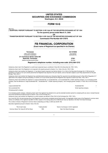 Vorschaubild FB Financial 10-Q Quartalsbericht 2020 