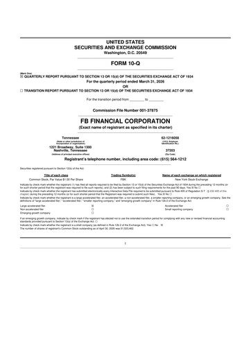 Thumbnail FB Financial 10-Q Quarterly Report FY 