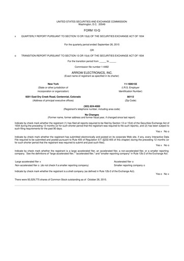 Thumbnail Arrow Electronics
 10-Q Quarterly Report FY2015 