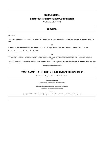 Miniature Coca-Cola European Partners
 20-F Rapport annuel 