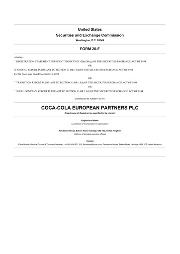 Miniature Coca-Cola European Partners
 20-F Rapport annuel 2018