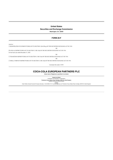 Miniature Coca-Cola European Partners
 20-F Rapport annuel 2020