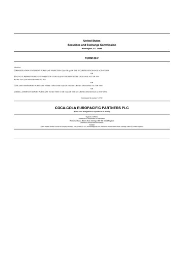 Miniature Coca-Cola European Partners
 20-F Rapport annuel 2021