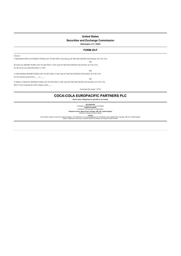 Miniature Coca-Cola European Partners
 20-F Rapport annuel 2022