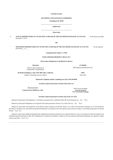 Thumbnail Four Corners Property Trust 10-K Annual Report 2015