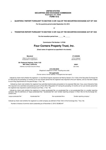 Thumbnail Four Corners Property Trust 10-Q Quarterly Report FY2016 