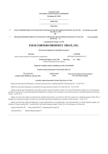 Thumbnail Four Corners Property Trust 10-K Annual Report 2019