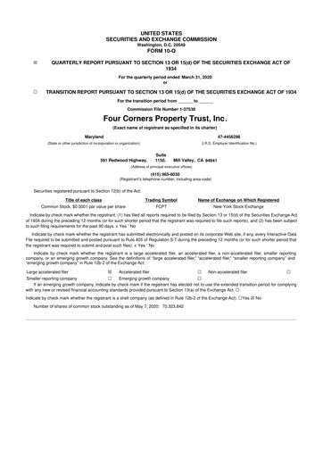 Thumbnail Four Corners Property Trust 10-Q Quarterly Report FY2020 