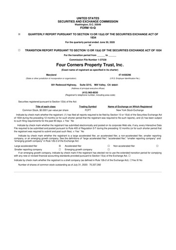 Thumbnail Four Corners Property Trust 10-Q Quarterly Report FY2020 