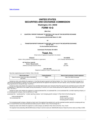Thumbnail Toast 10-Q Quarterly Report FY2022 
