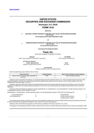 Thumbnail Toast 10-Q Quarterly Report FY2022 