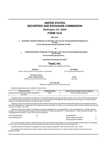 Thumbnail Toast 10-Q Quarterly Report FY2025 