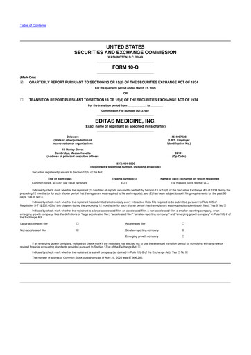 Miniature Editas Medicine
 10-Q Rapport trimestriel  