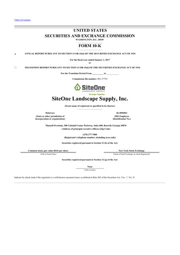 Thumbnail SiteOne Landscape Supply
 10-K Annual Report 2016
