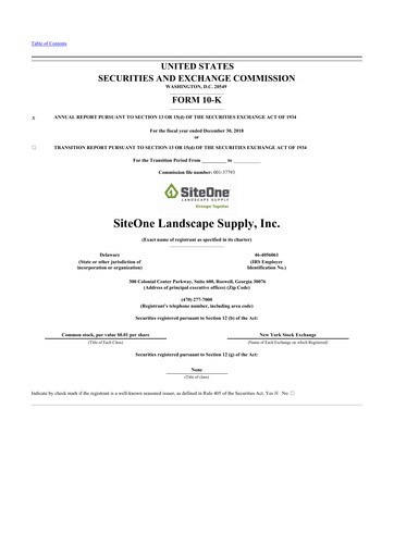 Thumbnail SiteOne Landscape Supply
 10-K Annual Report 2018