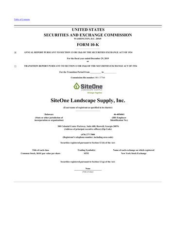 Thumbnail SiteOne Landscape Supply
 10-K Annual Report 2019