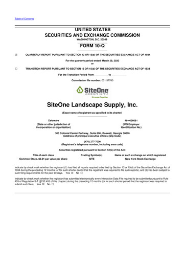 Vorschaubild SiteOne Landscape Supply
 10-Q Quartalsbericht 2020 