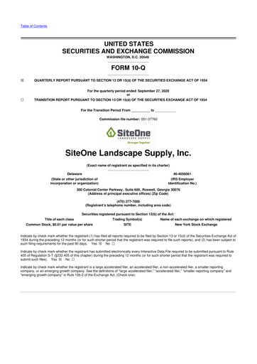 Vorschaubild SiteOne Landscape Supply
 10-Q Quartalsbericht 2020 