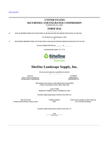 Thumbnail SiteOne Landscape Supply
 10-K Annual Report 2020