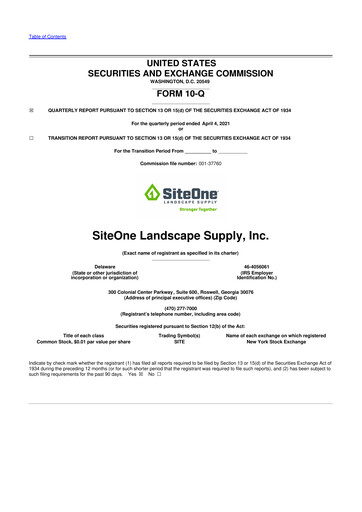 Vorschaubild SiteOne Landscape Supply
 10-Q Quartalsbericht 2021 
