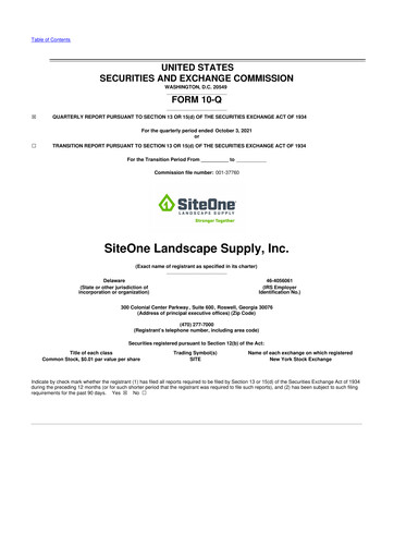 Vorschaubild SiteOne Landscape Supply
 10-Q Quartalsbericht 2021 