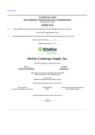 Thumbnail SiteOne Landscape Supply
 10-K Annual Report 2023