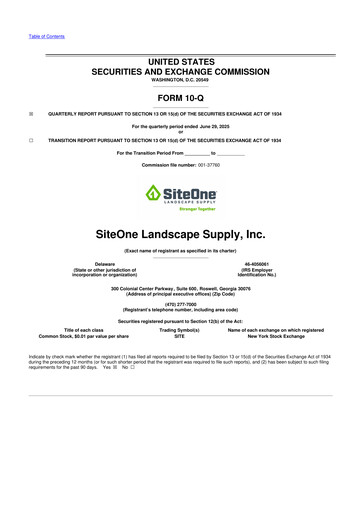 Vorschaubild SiteOne Landscape Supply
 10-Q Quartalsbericht 2025 