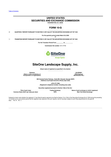 Thumbnail SiteOne Landscape Supply
 10-Q Quarterly Report FY 