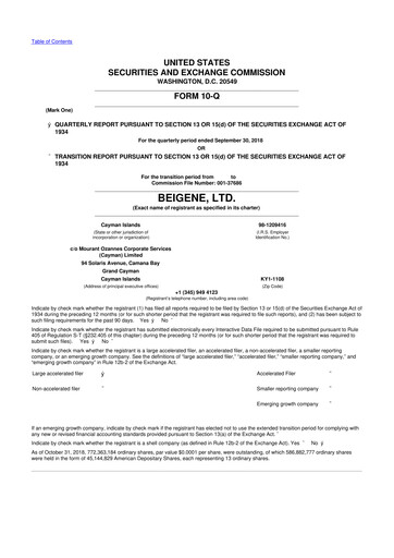 Vorschaubild BeOne Medicines 10-Q Quartalsbericht 2018 