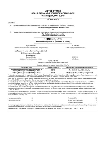 Vorschaubild BeOne Medicines 10-Q Quartalsbericht 2020 